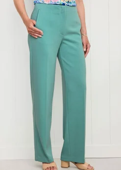 Cotton Traders Dusty Jade Textured Jersey Straight-Leg Trousers