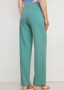 Cotton Traders Dusty Jade Textured Jersey Straight-Leg Trousers