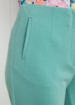 Cotton Traders Dusty Jade Textured Jersey Straight-Leg Trousers
