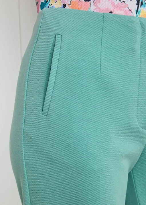 Cotton Traders Dusty Jade Textured Jersey Straight-Leg Trousers