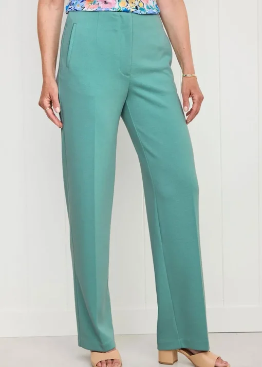 Cotton Traders Dusty Jade Textured Jersey Straight-Leg Trousers
