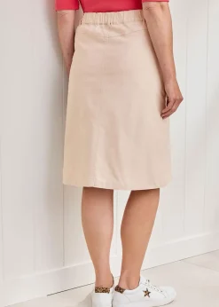 Cotton Traders Ecru Scalloped Pocket Twill Knee-Length Skirt