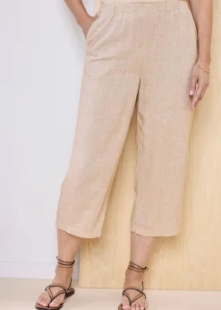 Cotton Traders Ecru Viscose Linen Blend Crop Trousers