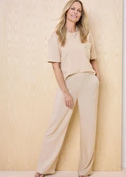 Cotton Traders Ecru Viscose Linen Blend Trousers