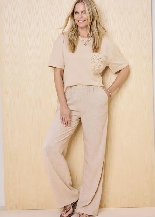 Cotton Traders Ecru Viscose Linen Blend Trousers