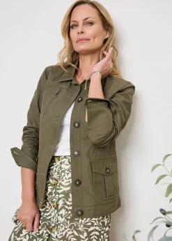 Cotton Traders Green Cotton Cargo Jacket with Pockets