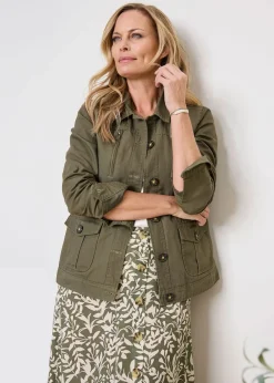Cotton Traders Green Cotton Cargo Jacket with Pockets