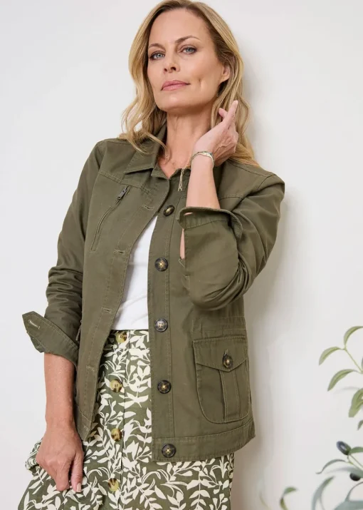 Cotton Traders Green Cotton Cargo Jacket with Pockets