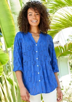 Cotton Traders Indigo Broiderie Blouse