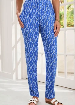 Cotton Traders Indigo Printed Crinkle Tapered Leg Trousers