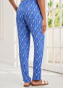 Cotton Traders Indigo Printed Crinkle Tapered Leg Trousers