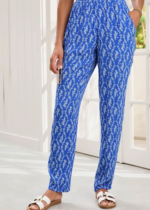Cotton Traders Indigo Printed Crinkle Tapered Leg Trousers