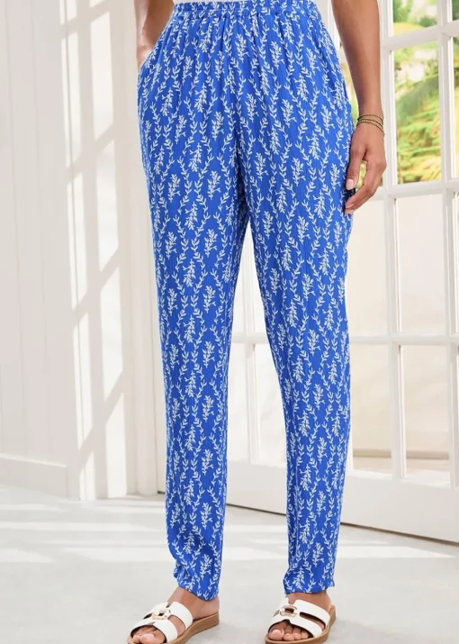 Cotton Traders Indigo Printed Crinkle Tapered Leg Trousers