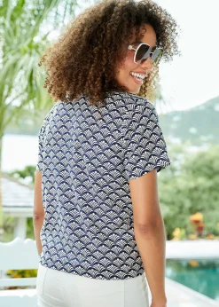 Cotton Traders Ivory Short Sleeve Tie-Front Printed Top