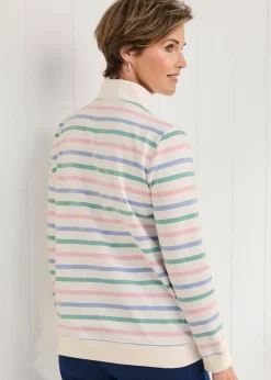 Cotton Traders Ivory Stripe Zip-Neck Sweatshirt