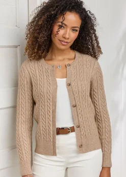 Cotton Traders Latte Cutest Cable Cardigan
