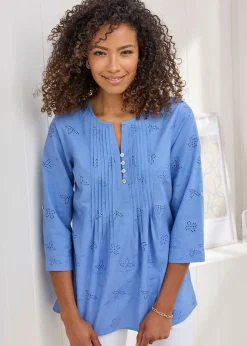 Cotton Traders Lavender Broderie Pintuck Blouse