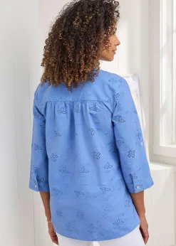 Cotton Traders Lavender Broderie Pintuck Blouse