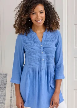 Cotton Traders Lavender Crinkle Lace Trim Tunic