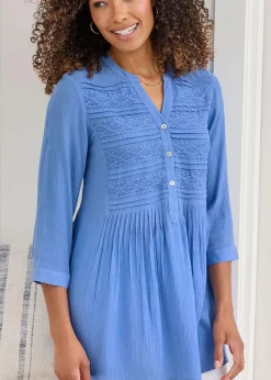 Cotton Traders Lavender Crinkle Lace Trim Tunic