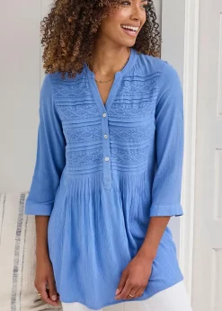 Cotton Traders Lavender Crinkle Lace Trim Tunic