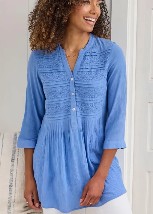 Cotton Traders Lavender Crinkle Lace Trim Tunic