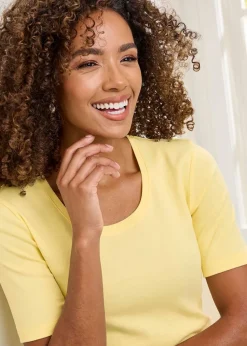 Cotton Traders Lemon Wrinkle Free Short Sleeve Scoop Neck Top