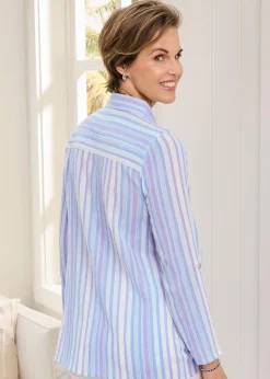 Cotton Traders Light Blue Cotton Stripe Shirt