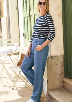 Cotton Traders Light Blue Pull-On Wide-Leg Jeans