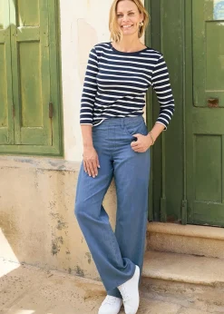 Cotton Traders Light Blue Pull-On Wide-Leg Jeans