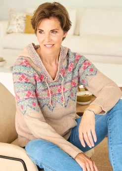 Cotton Traders Linen Fair Isle Hooded Jumper