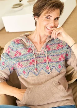 Cotton Traders Linen Fair Isle Hooded Jumper