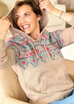 Cotton Traders Linen Fair Isle Hooded Jumper