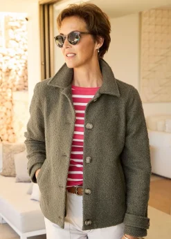 Cotton Traders Mid Khaki Short Wool-Look Jacket