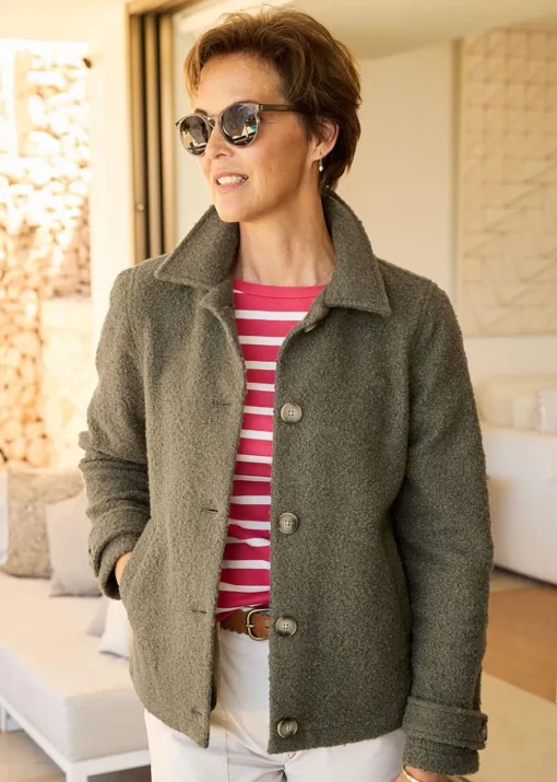 Cotton Traders Mid Khaki Short Wool-Look Jacket
