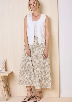 Cotton Traders Mink Mock Button Pull On skirt