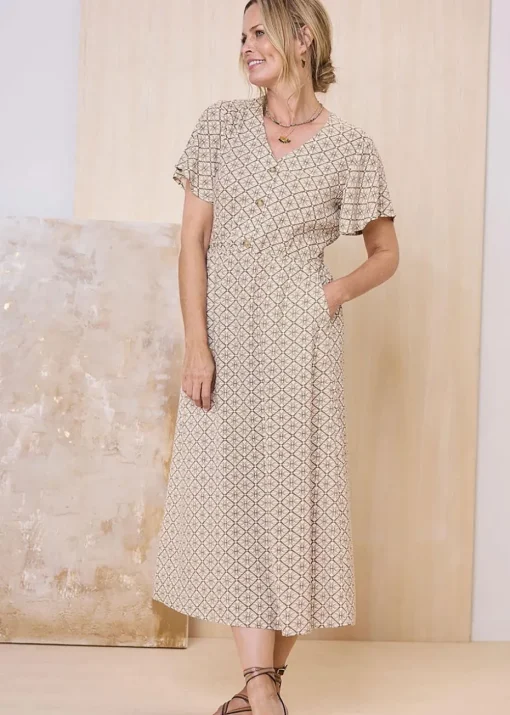 Cotton Traders Mink Printed Maxi Dress