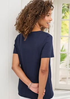 Cotton Traders Navy Essential Short Sleeve V Neck T-Shirt