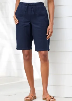 Cotton Traders Navy Linen-Blend Relaxed Fit Shorts