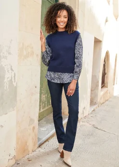 Cotton Traders Navy Mock Jumper & Shirt