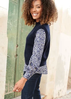 Cotton Traders Navy Mock Jumper & Shirt
