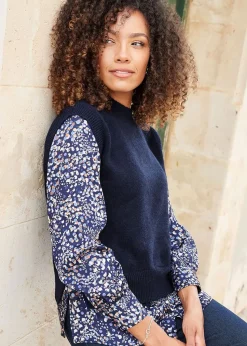 Cotton Traders Navy Mock Jumper & Shirt