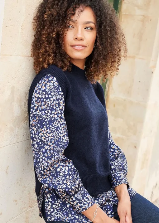 Cotton Traders Navy Mock Jumper & Shirt
