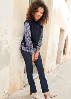 Cotton Traders Navy Mock Jumper & Shirt