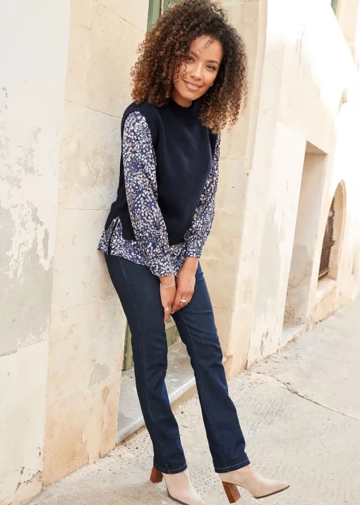 Cotton Traders Navy Mock Jumper & Shirt