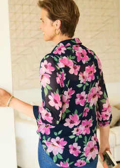 Cotton Traders Navy Pintuck Chiffon Blouse & Cami