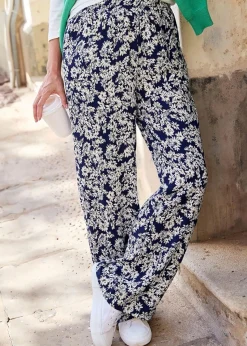 Cotton Traders Navy Printed Wide-Leg Pull-On Trousers