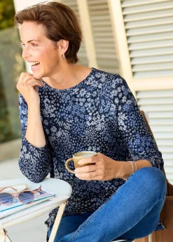 Cotton Traders Navy Soft Touch Print Jersey Tunic