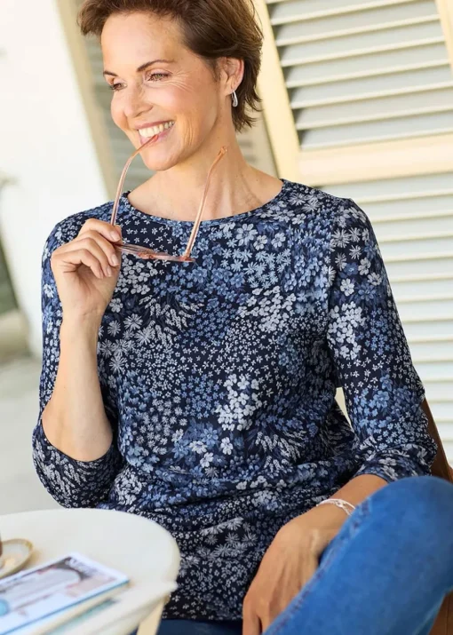 Cotton Traders Navy Soft Touch Print Jersey Tunic