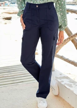 Cotton Traders Navy Straight-Leg Cargo Trousers
